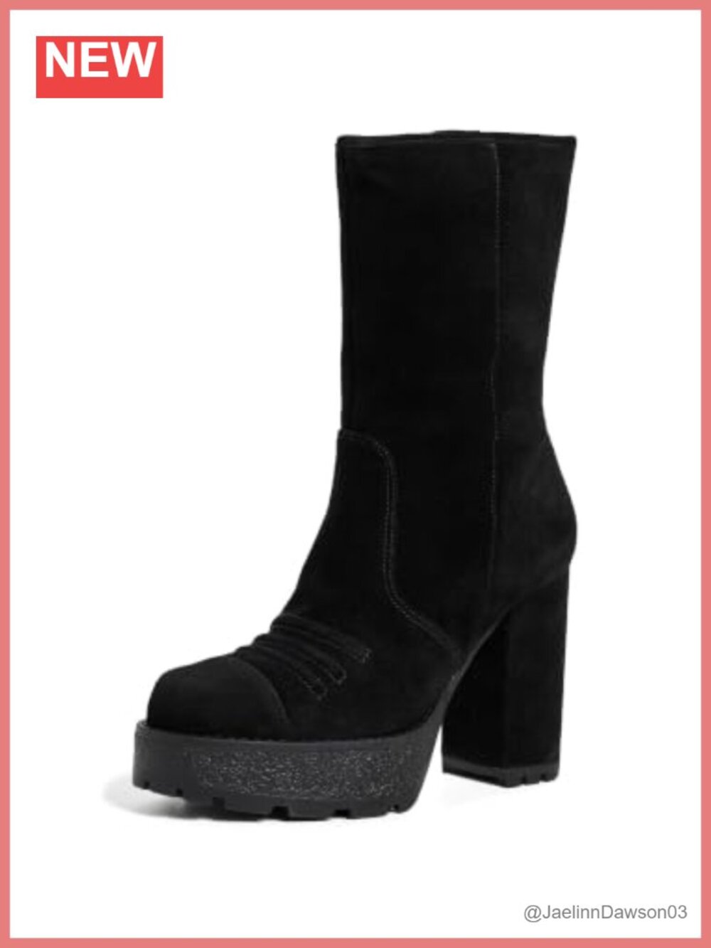 Suede Lug Sole Platform Mid-Calf Boots Stitched Cushioned